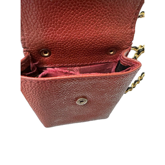 Authentic CHANEL Cigarette Case CC Amber Caviar Skin Leather Chained Hanging Bag - Picture 8 of 13